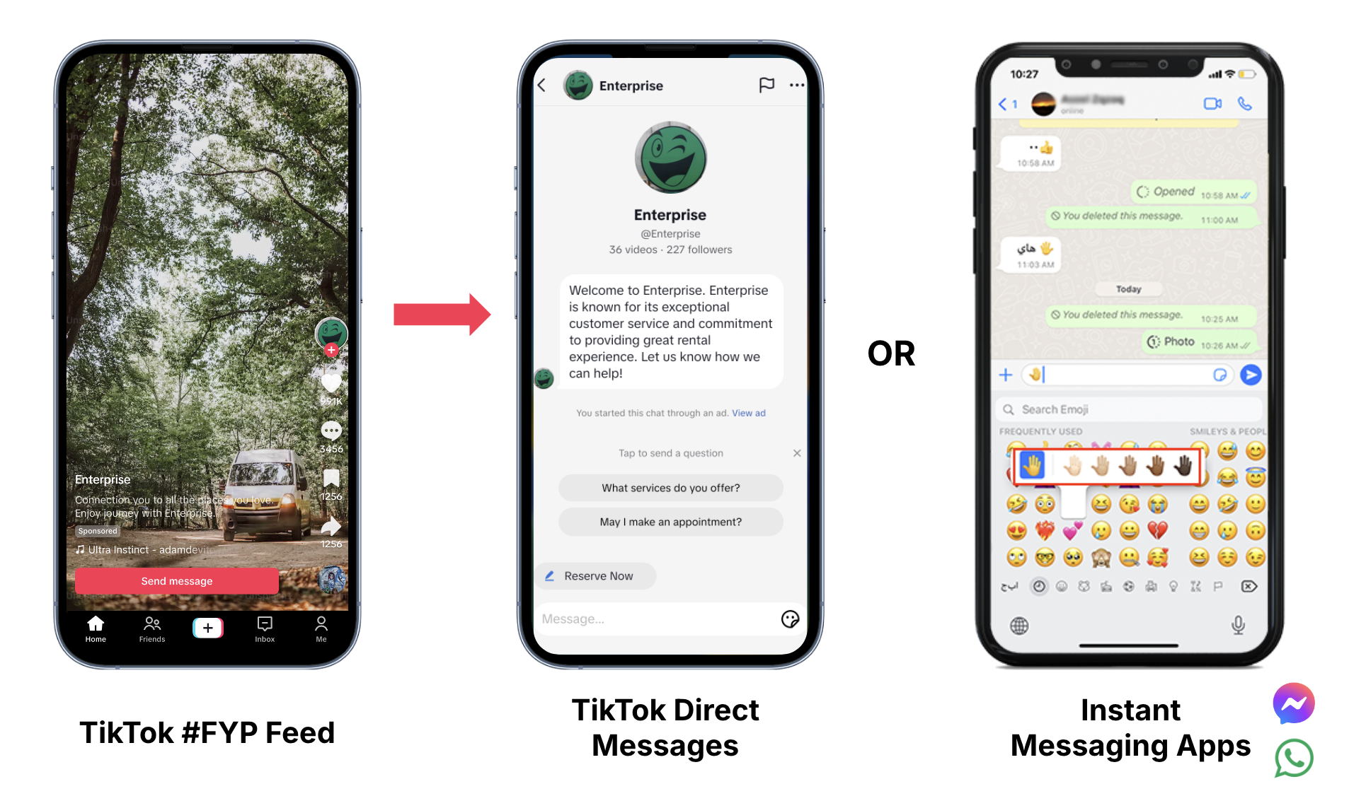 Exemple d'annonces de messagerie directe de TikTok