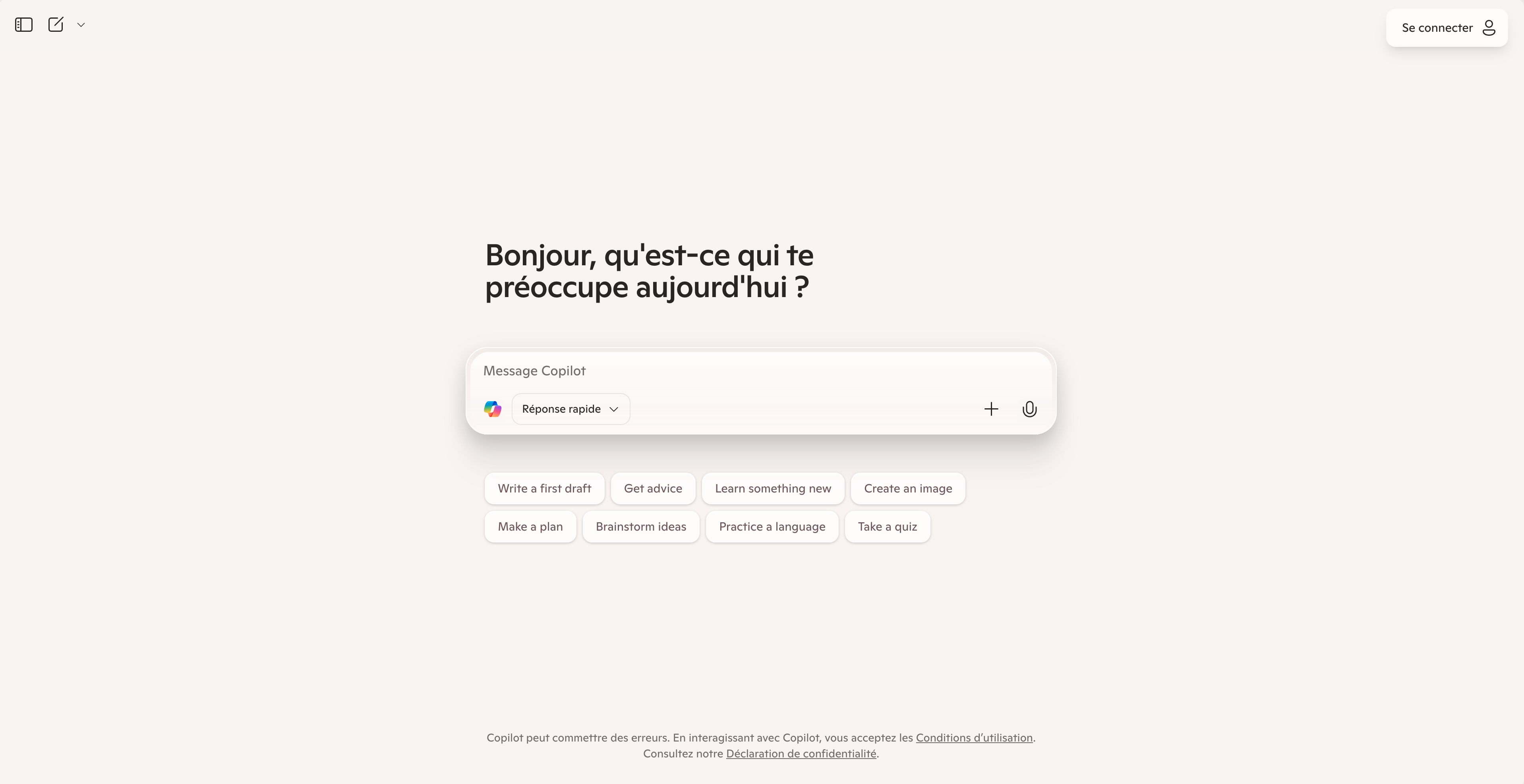 Exemple de l'interface de Copilot